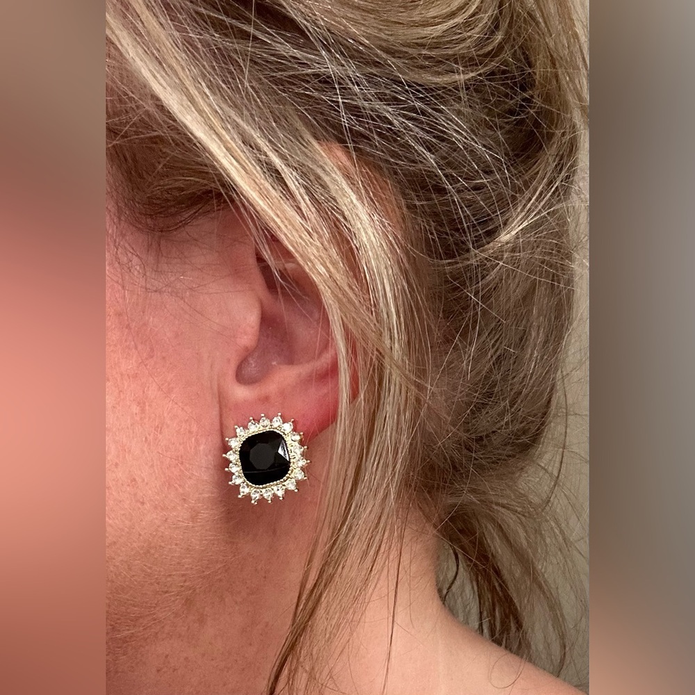 Gold,Silver & Black Stud Earrings - Picture 2 of 3